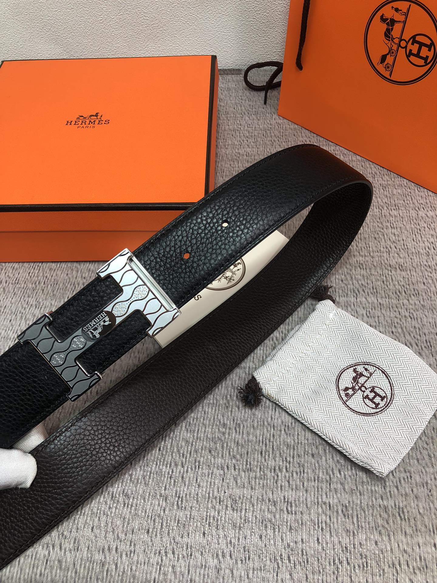配全套包装礼盒爱马仕原单双面头层牛皮