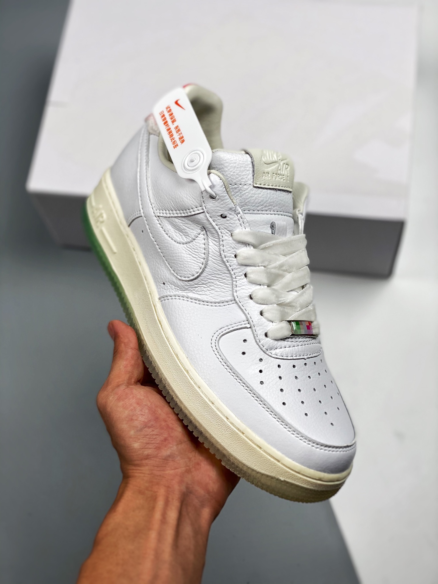 Air Force 1 '07 "GOT EM" blanco, verde y melocotón, melocotón de la longevidad, todos los accesorios completos, horma o…