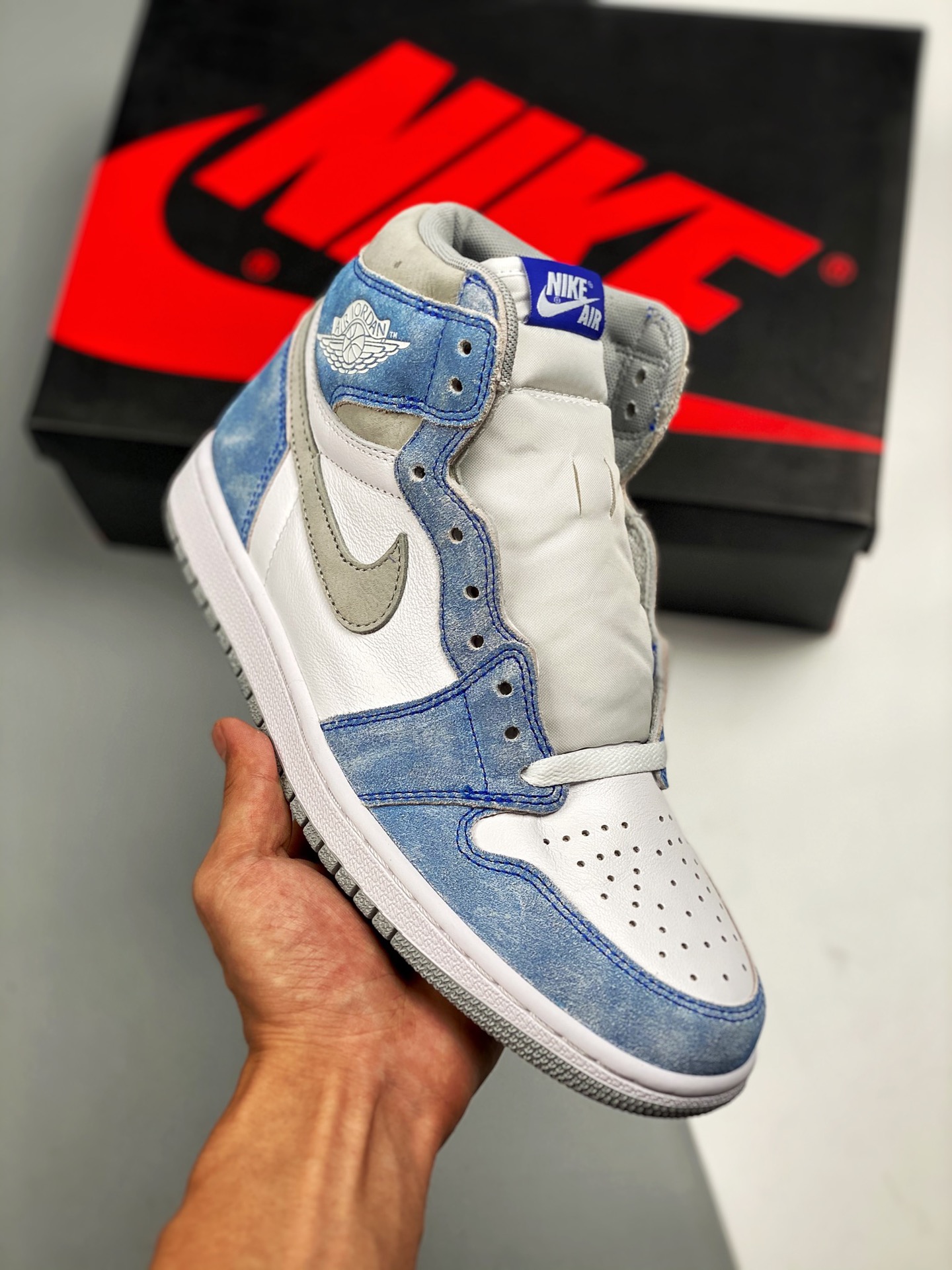Air Jordan 1 Retro High OG menta, lavado blanco/azul, fabricado por una gran fábrica original, la mejor calidad en su r…