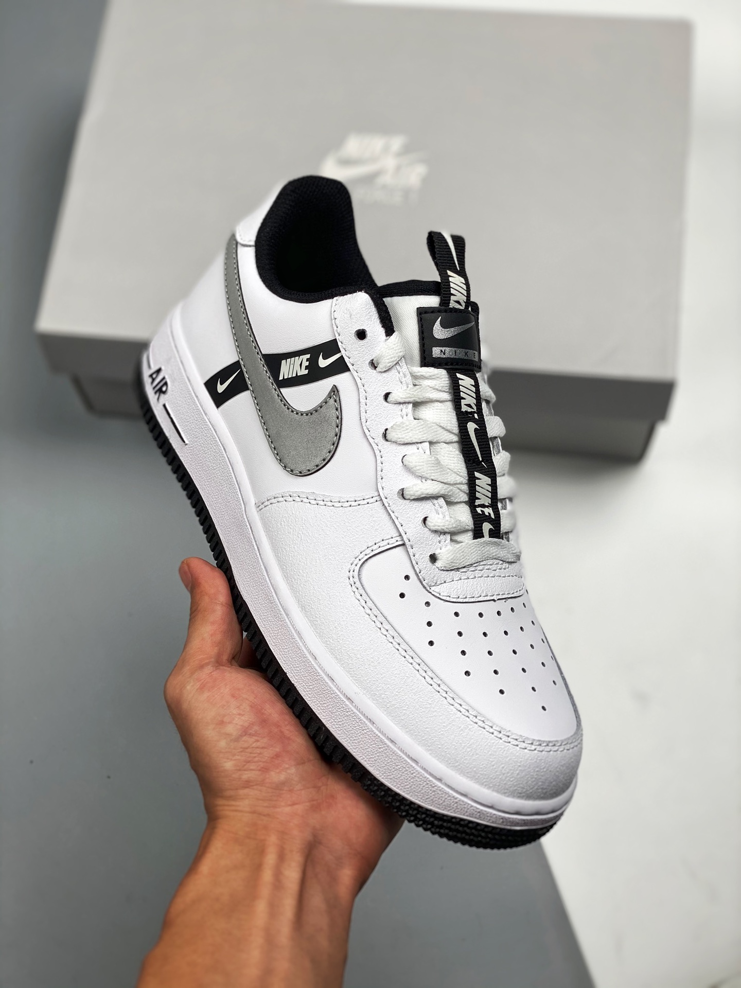 Oferta especial👋👋 Air Force 1'07 Lv8 blanco, negro y gris, horma original, datos originales, plantilla de papel, prim…