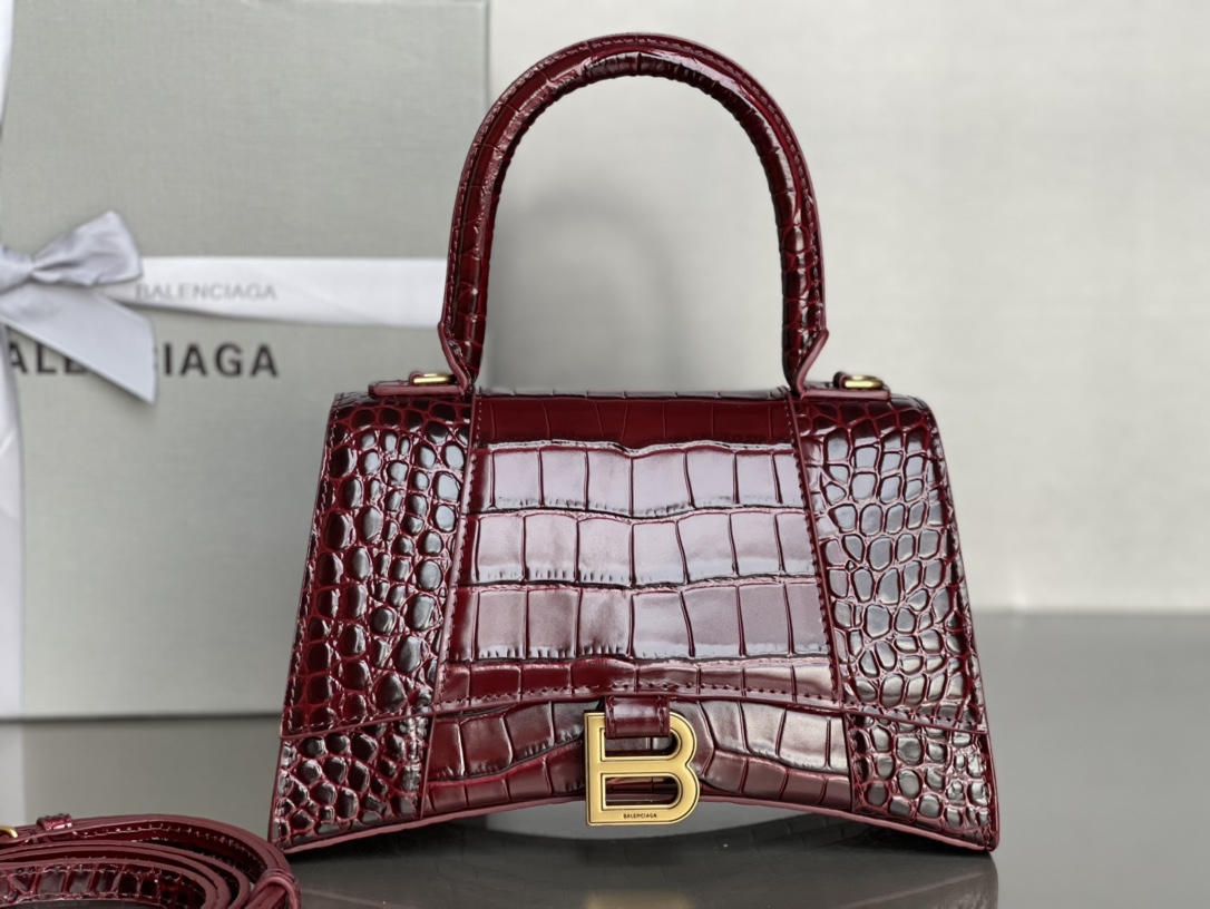 Balenciaga Borse Hourglass Borgogna Rosso Pelle bovina d’agnello di pecora Fashion