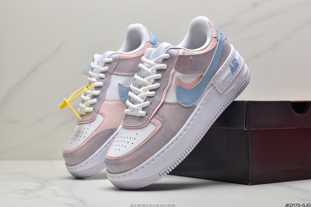 160 耐克Air Force 1 Shadow 轻量增高低帮百搭板鞋”拼接马卡龙” CI0919-100