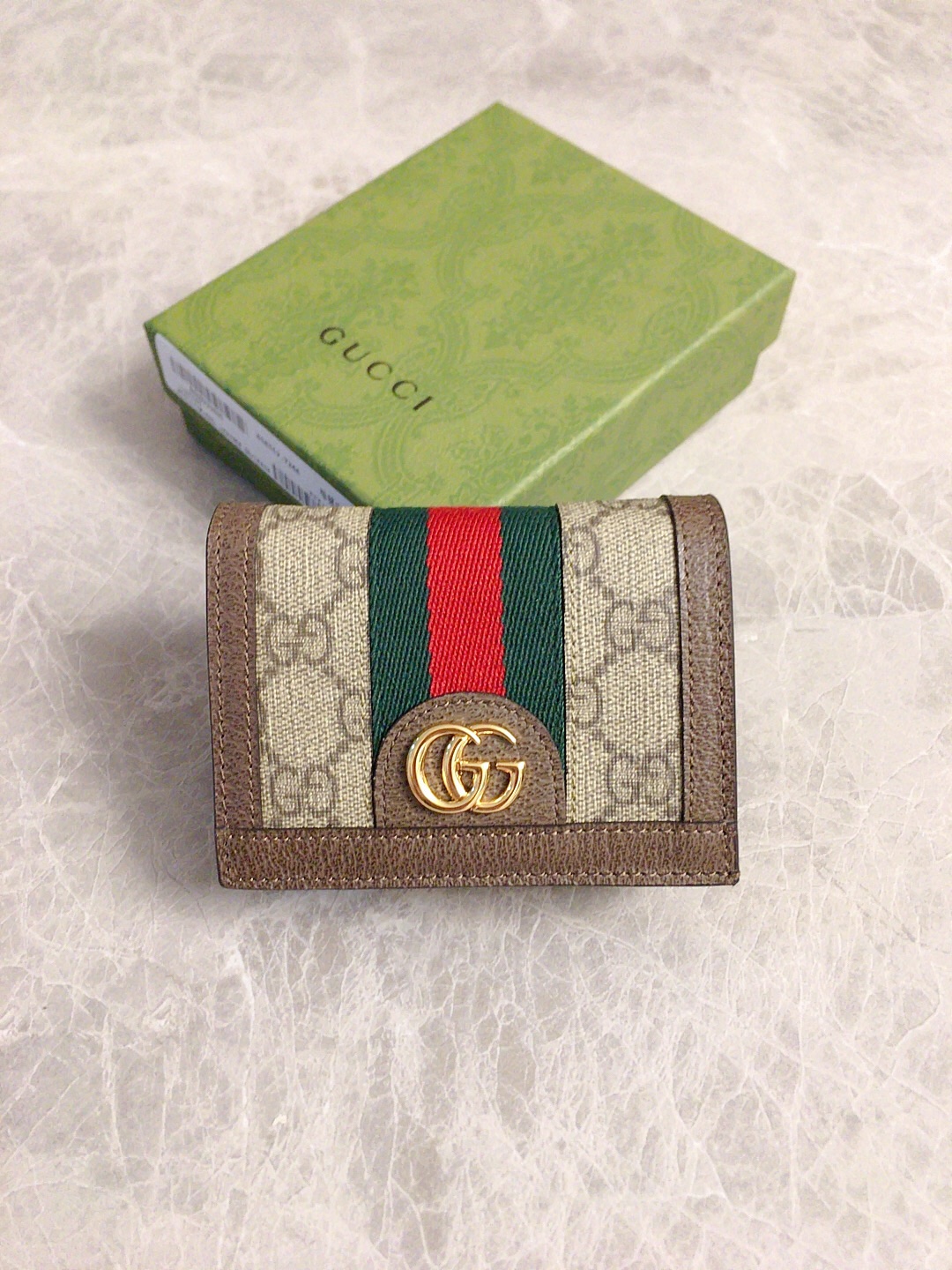 Quelle réplique 1: 1
 Gucci GG Supreme Portefeuilles Porte-Cartes Couleur du café Vert Rouge Polychlorure de vinyle