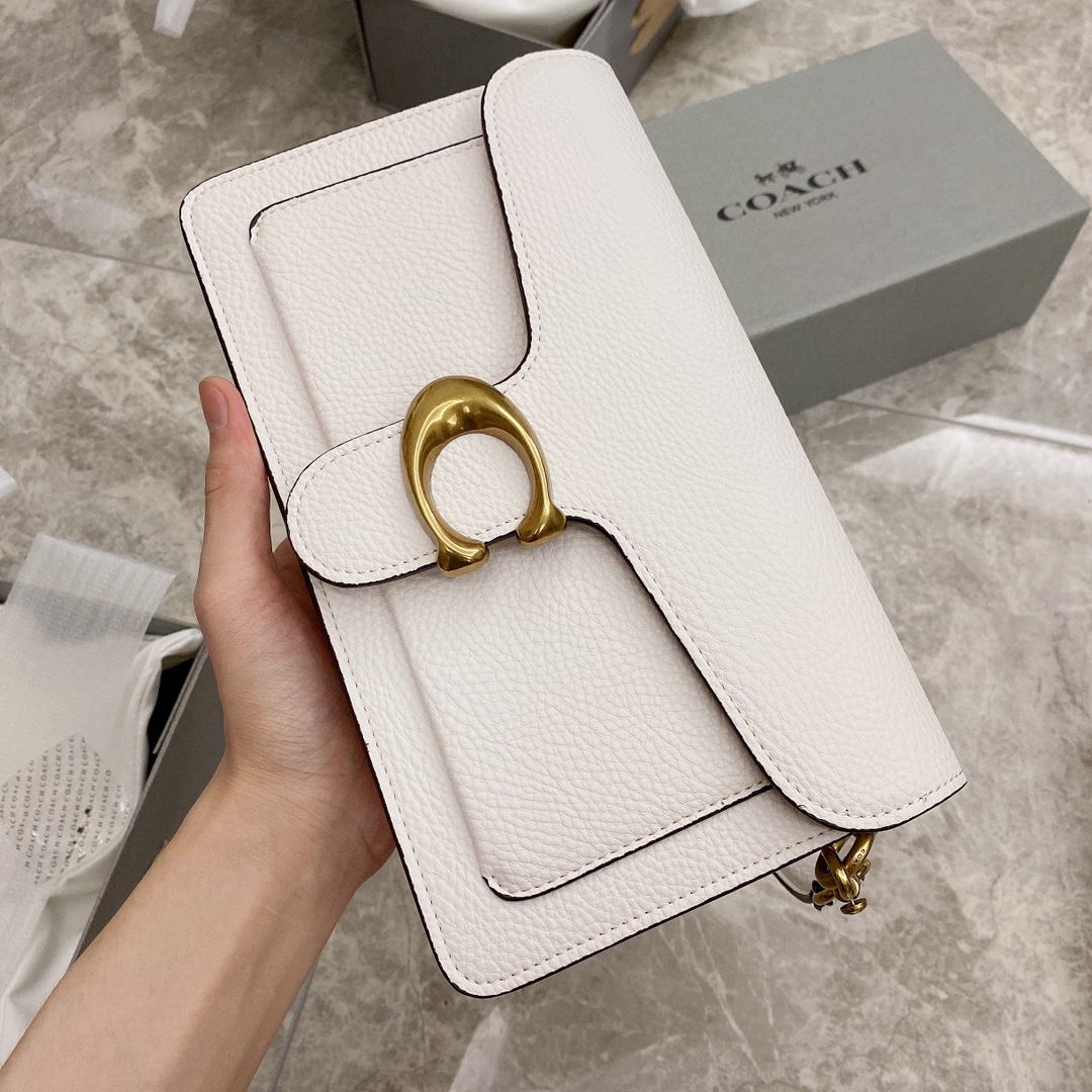 蔻驰Tabby酒神包🅿️230 让小姐姐第一眼看到就会爱上它.被誉为平价版酒神包的蔻驰Tabby.复古又百搭.很受欢迎.五金扣厚实.整体精致.特别能装.标配一长一短可卸肩带.内部结构分层合理.中间带拉链隔层小袋.把包分成三格.完美尺寸. 规格：25*15*7.5cm 手提单肩斜挎都没问题.