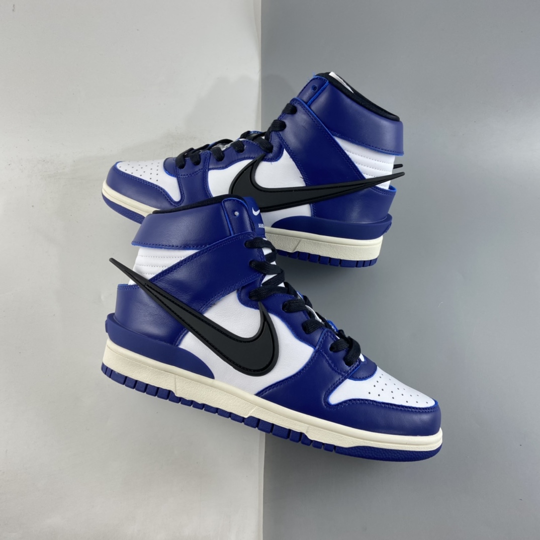 P480  AMBUSH x NIKE SB Dunk High 滑板鞋高帮 联名黑蓝大勾 CU7544-400