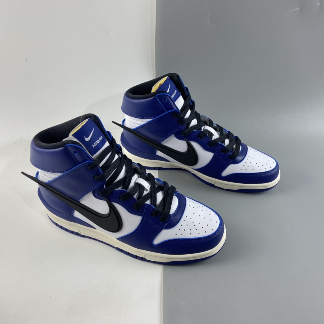 P480  AMBUSH x NIKE SB Dunk High 滑板鞋高帮 联名黑蓝大勾 CU7544-400