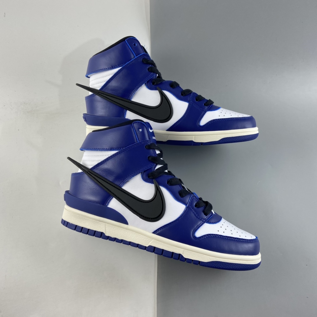 P480  AMBUSH x NIKE SB Dunk High 滑板鞋高帮 联名黑蓝大勾 CU7544-400