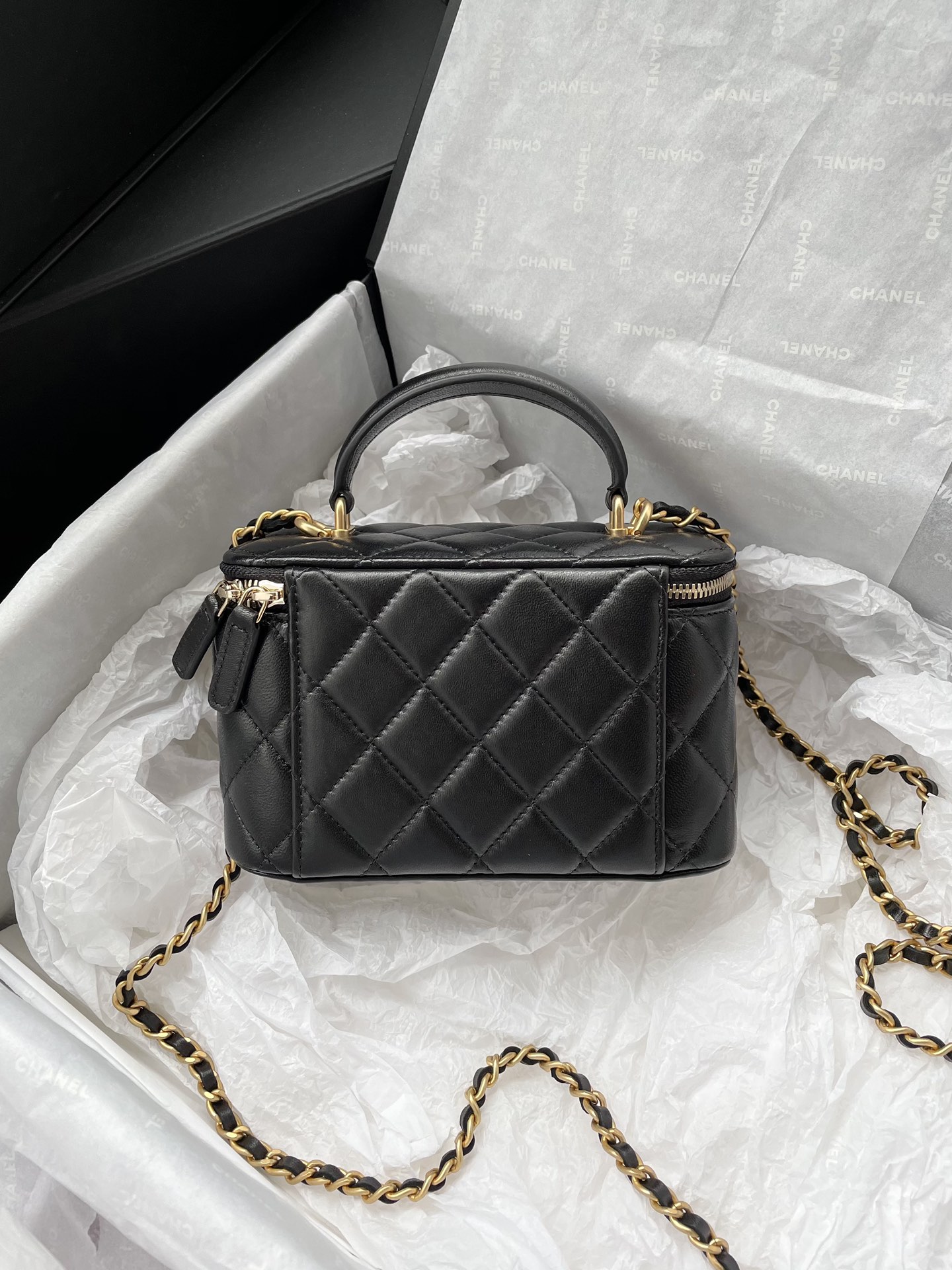 Chanel Black Quilted Goatskin Small CC Filigree Chain Around Vanity Case  Gold Hardware 2019 Available For Immediate Sale At Sothebys