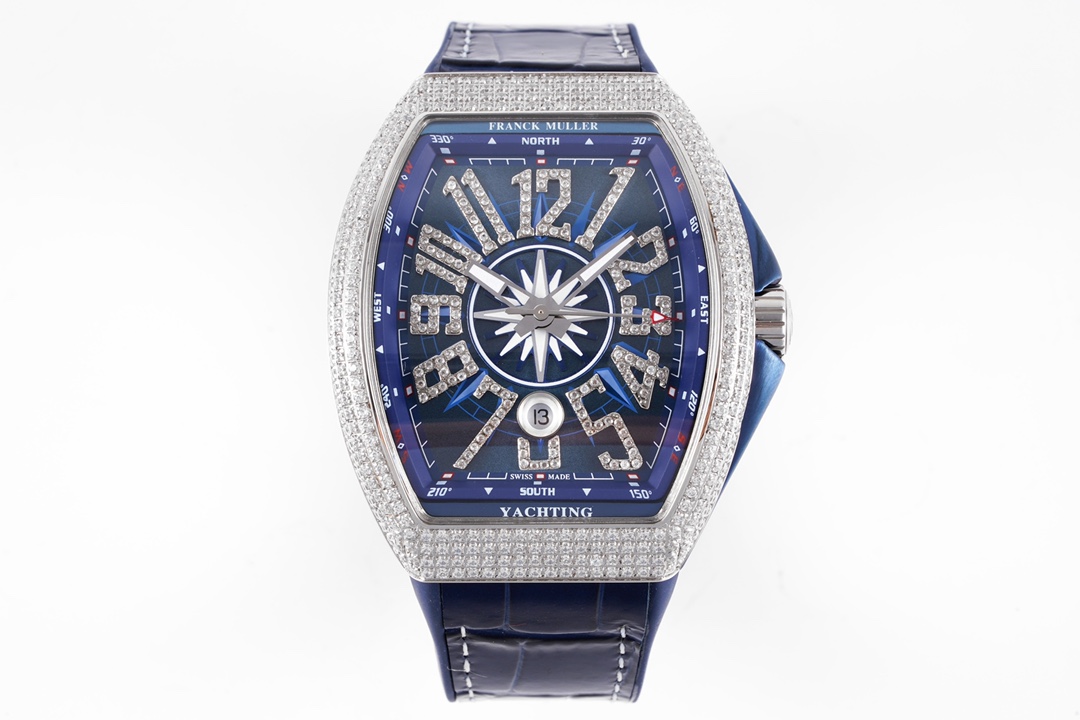 Franck Muller Reloj Negro Azul Incrustados con diamantes Caucho 2824 Movement Cinturón de Goma