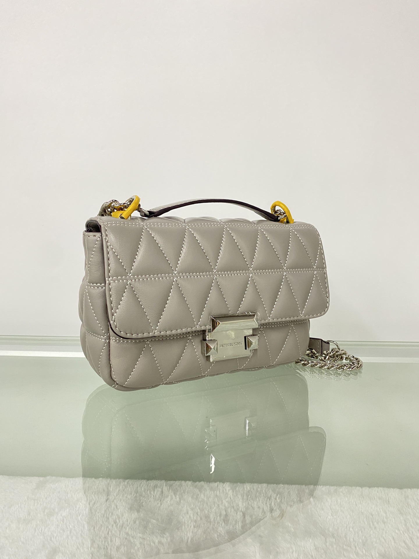 Michael Kors mk菱格羊皮小号灰色链条包 小号新款链条包 Sloan 系列新品 柔软细腻的羊皮