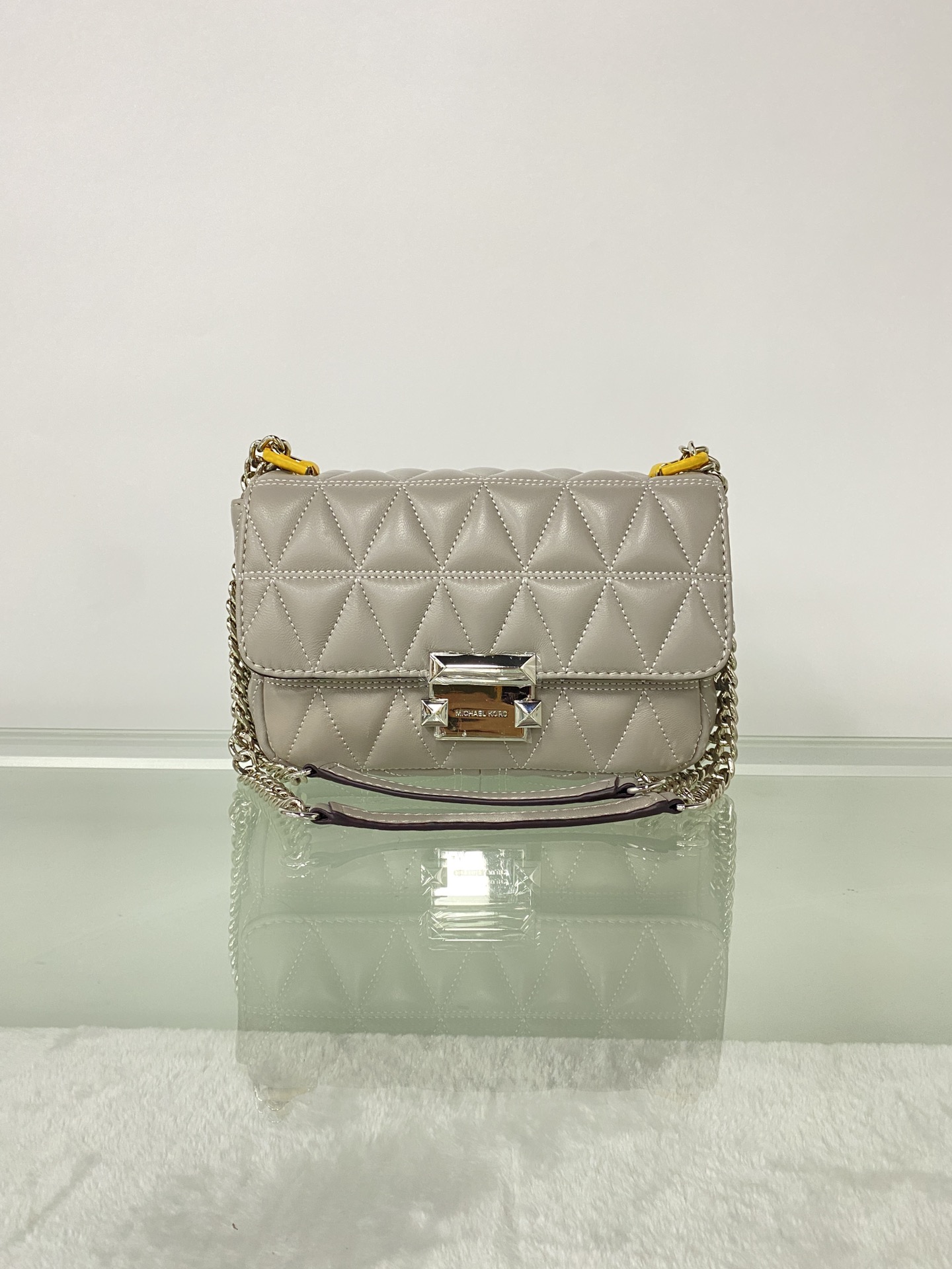 Michael Kors mk菱格羊皮小号灰色链条包 小号新款链条包 Sloan 系列新品 柔软细腻的羊皮