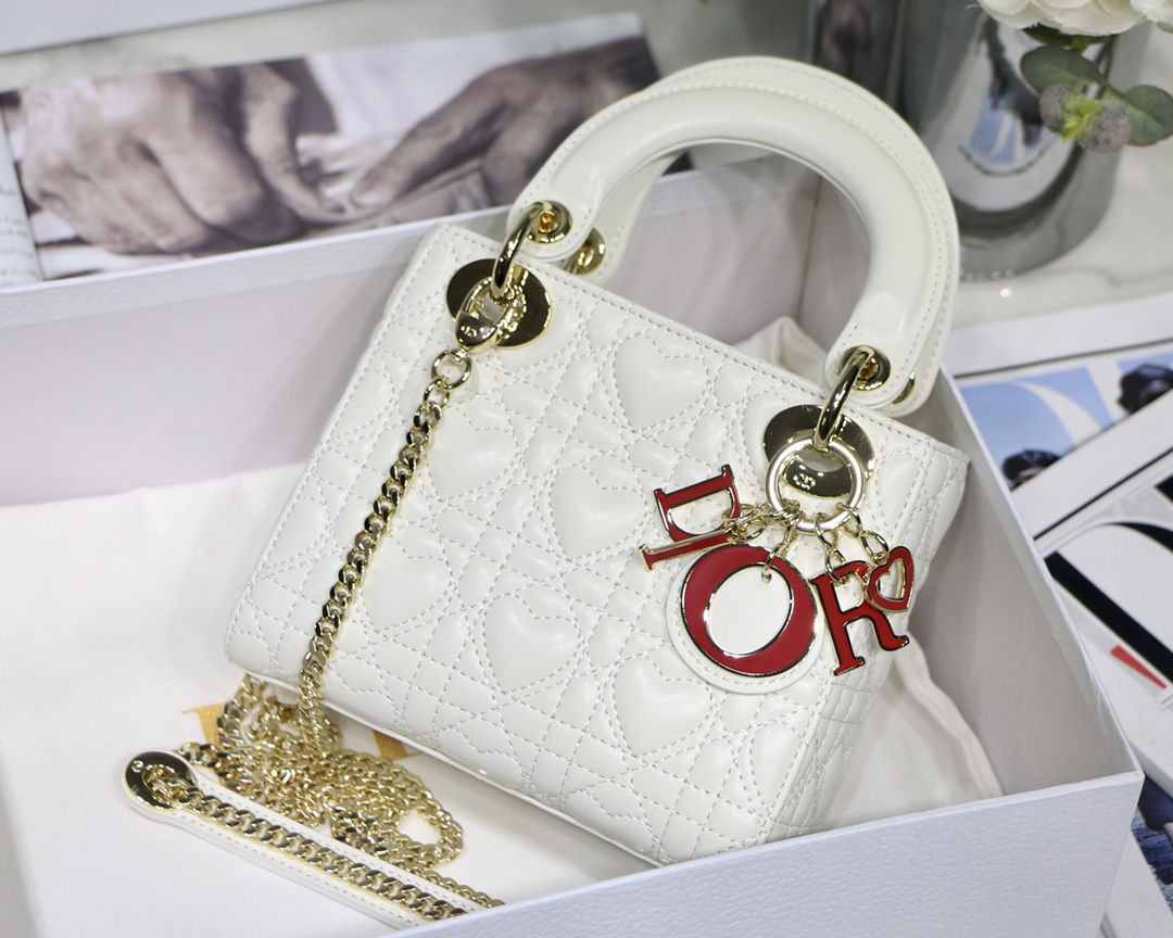 Lady Dior Bag Lambskin Cannage Heart Charm Chain Strap