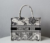 Dior Book Tote Tote Bags Black White Embroidery