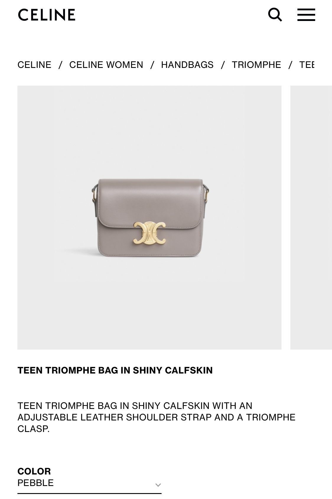 CELINE TEEN TRIOMPHE 18.5CM BAG 188423卵石灰色