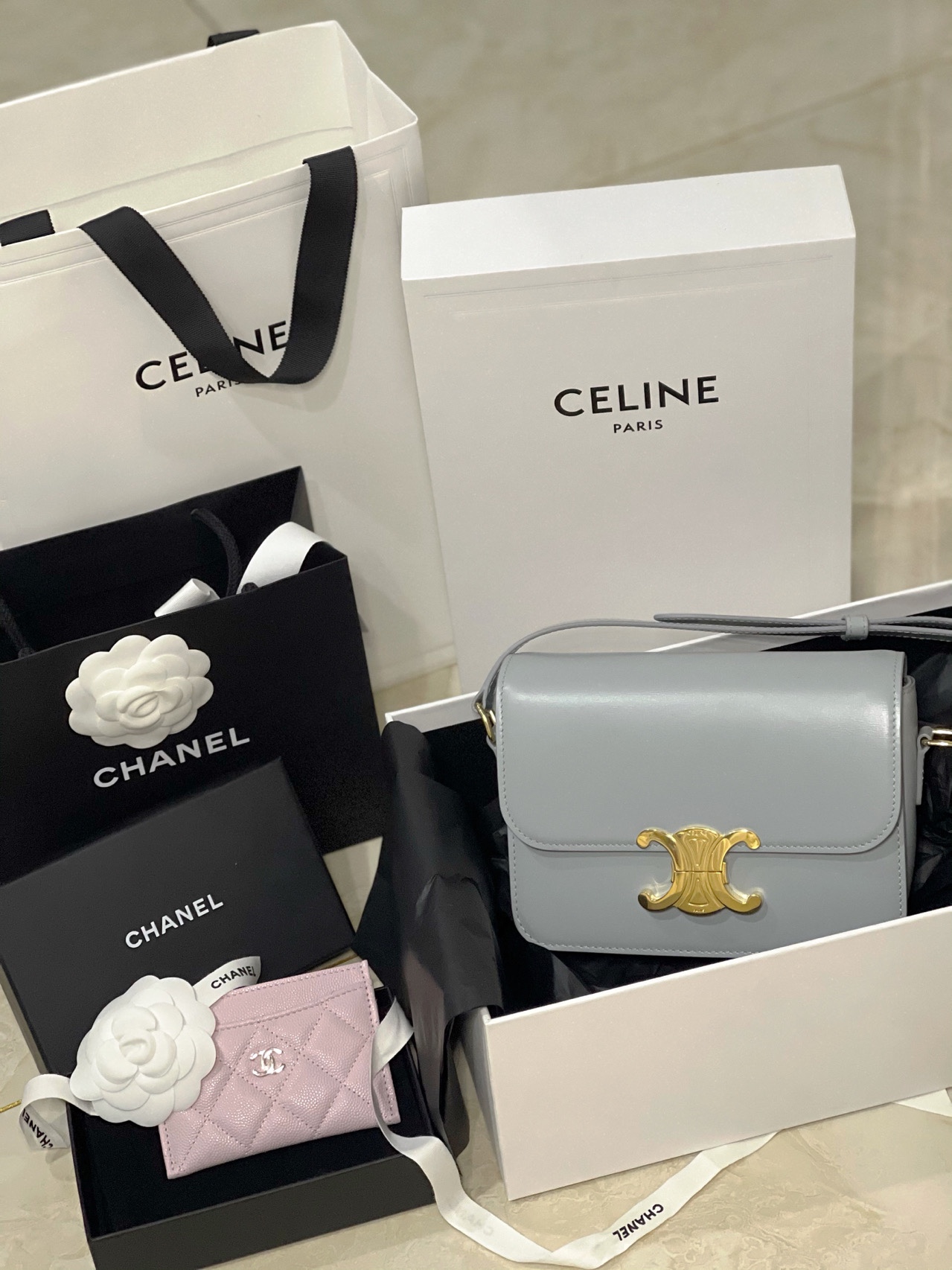 CELINE TEEN TRIOMPHE 18.5CM BAG 188423卵石灰色
