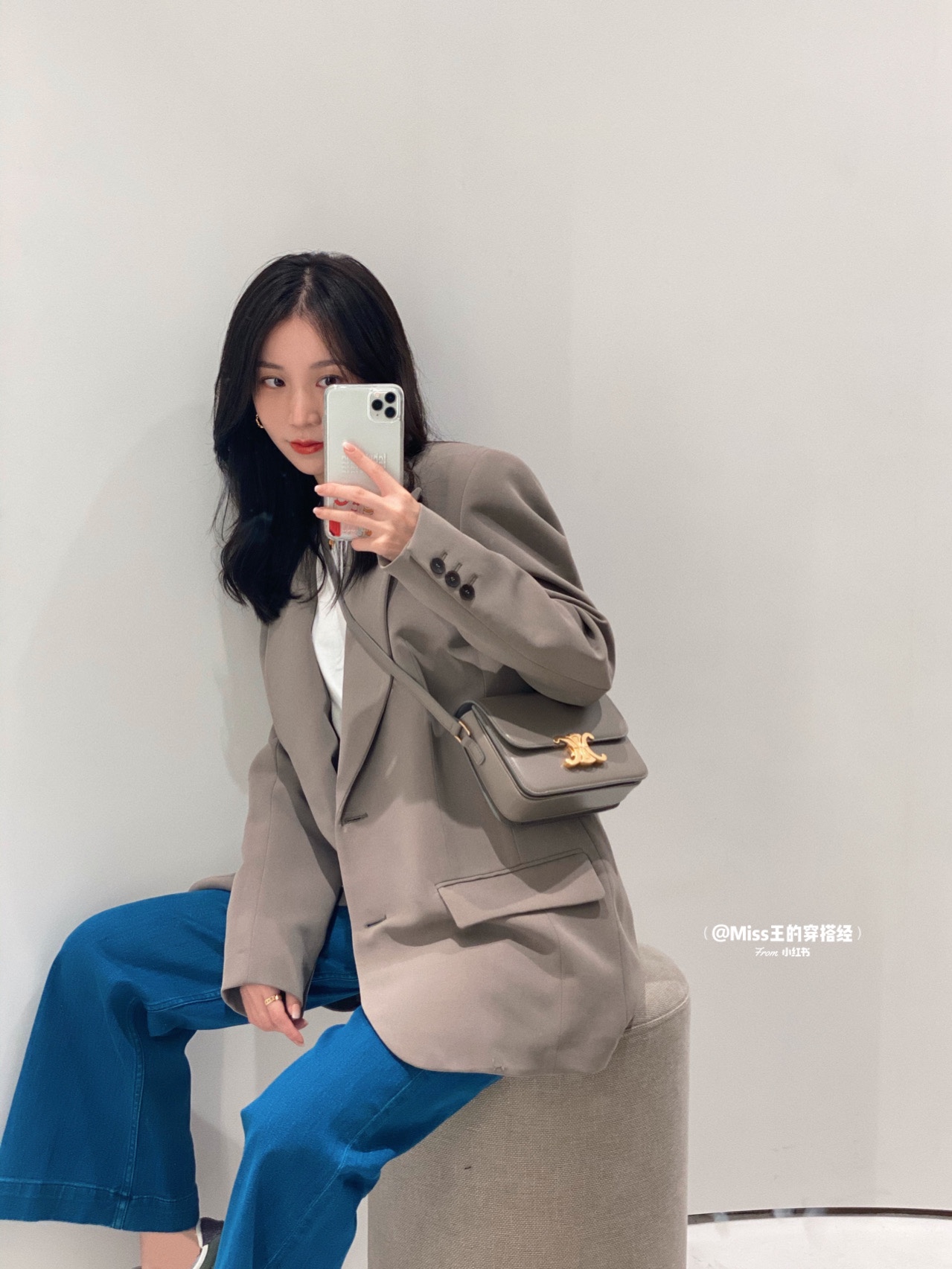 CELINE TEEN TRIOMPHE 18.5CM BAG 188423卵石灰色