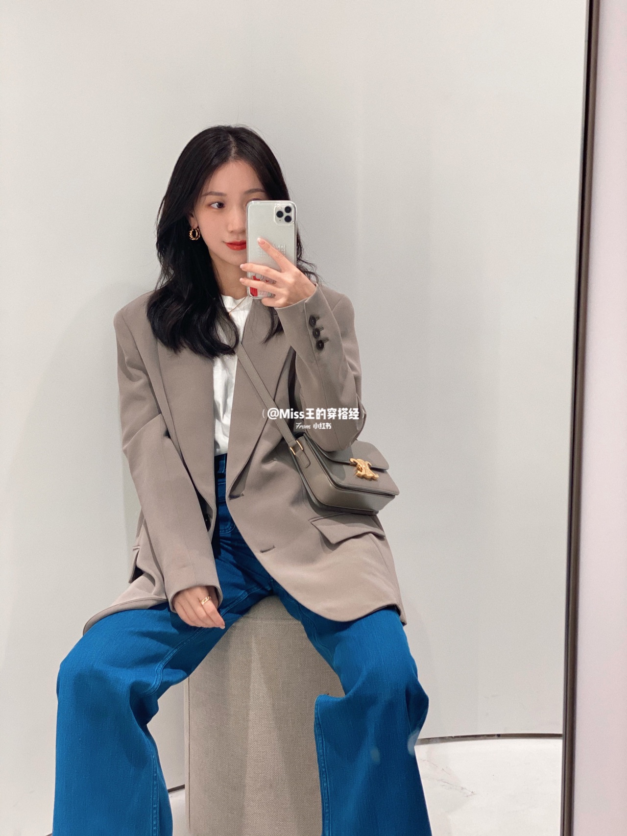 CELINE TEEN TRIOMPHE 18.5CM BAG 188423卵石灰色