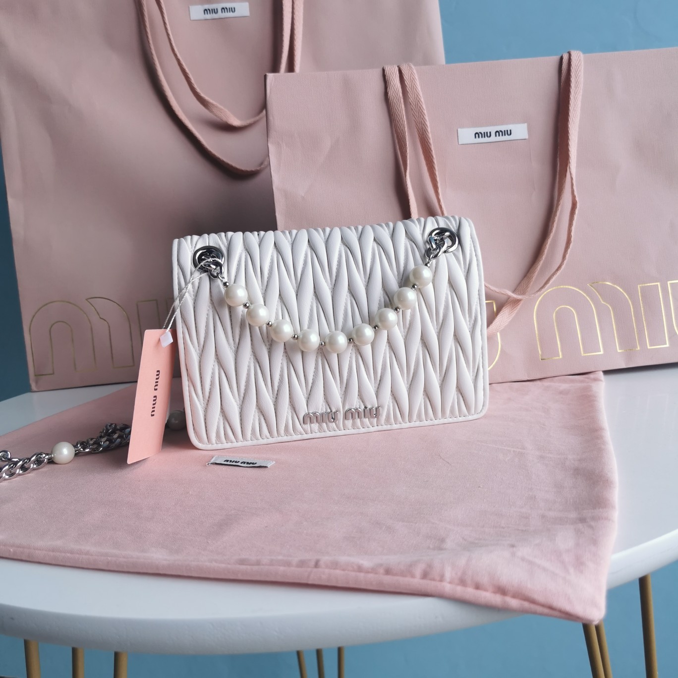 MIUMIU缪缪Matelasse皱褶纹图案顶级进口小羊皮手袋5BP065