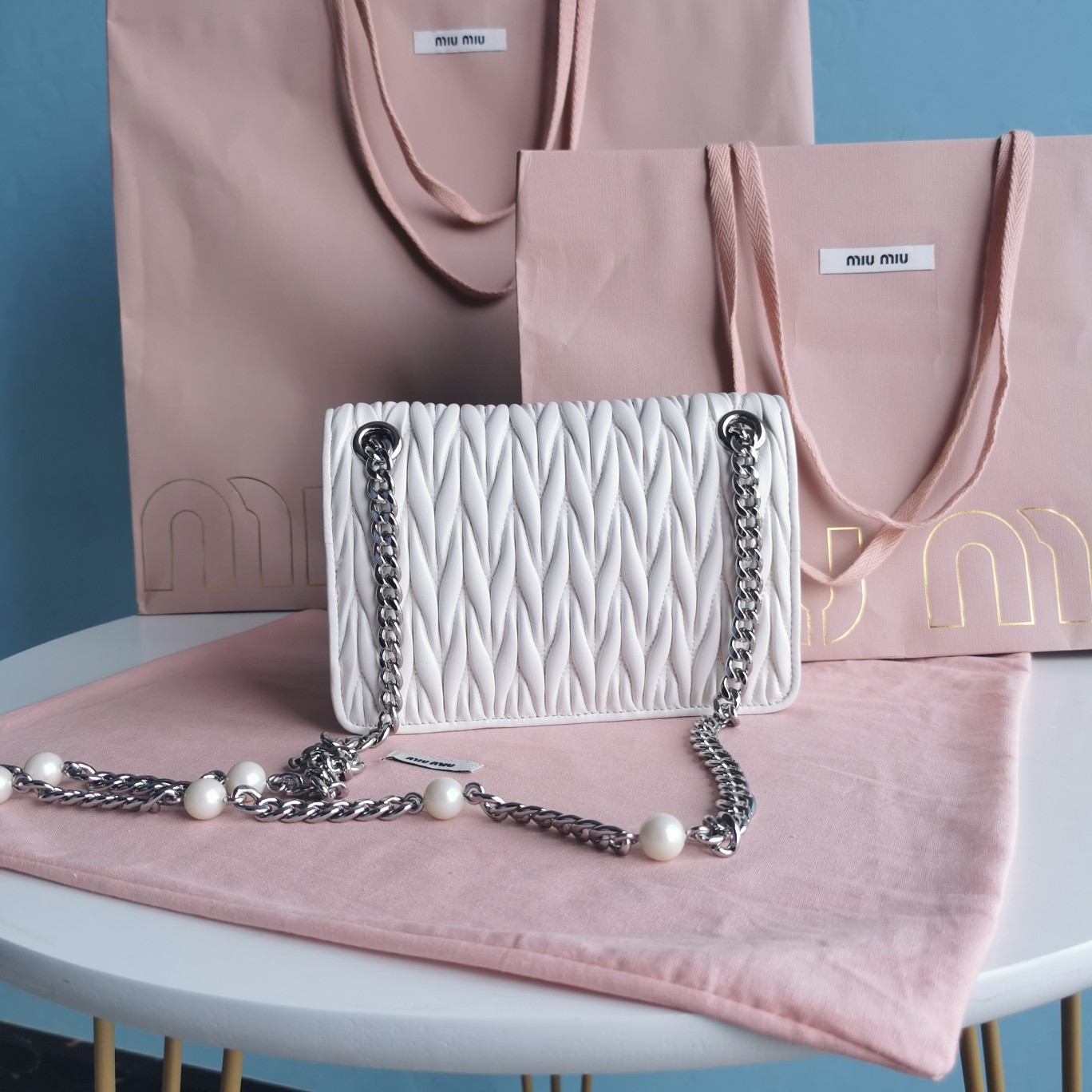 MIUMIU缪缪Matelasse皱褶纹图案顶级进口小羊皮手袋5BP065