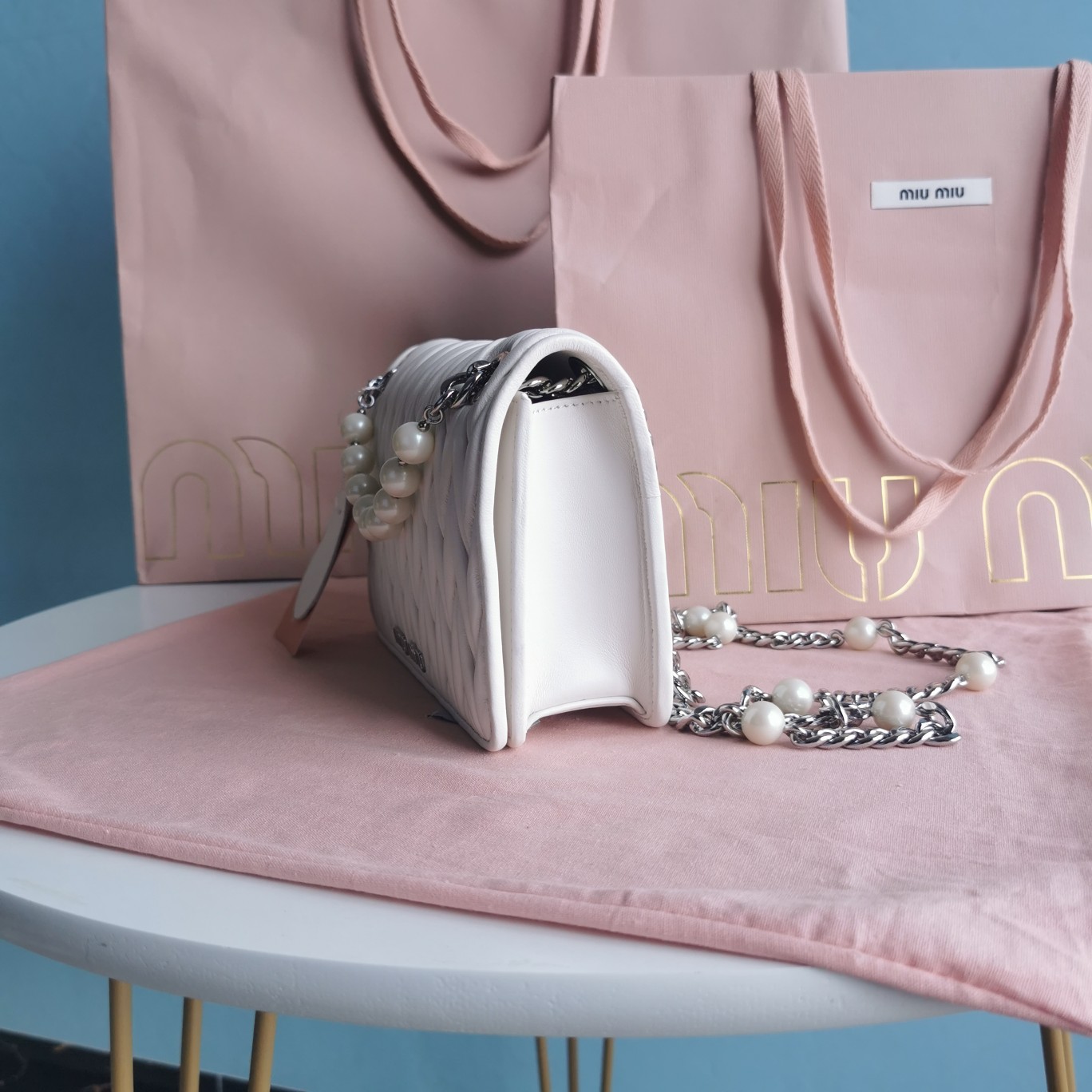 MIUMIU缪缪Matelasse皱褶纹图案顶级进口小羊皮手袋5BP065