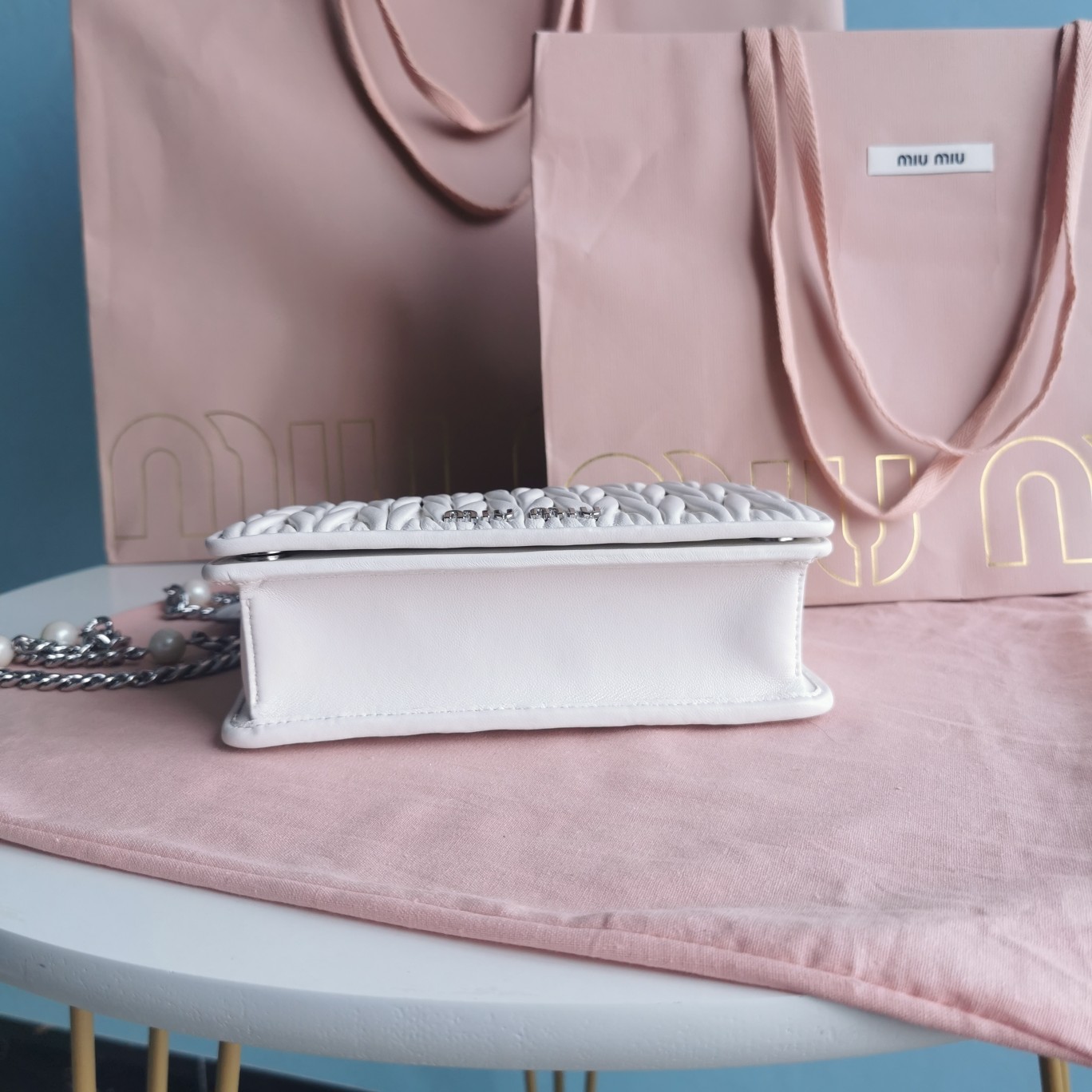 MIUMIU缪缪Matelasse皱褶纹图案顶级进口小羊皮手袋5BP065