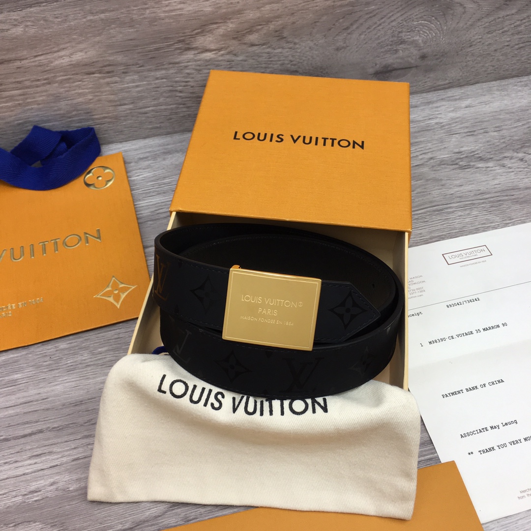 Louis Vuitton High
 Belts Black Printing Women Calfskin Cowhide