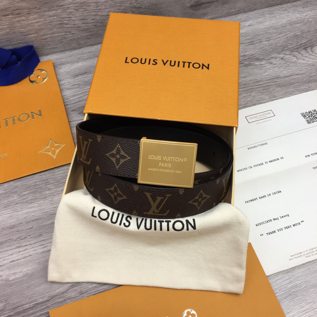 Louis Vuitton Belts Black Women Calfskin Canvas Cowhide