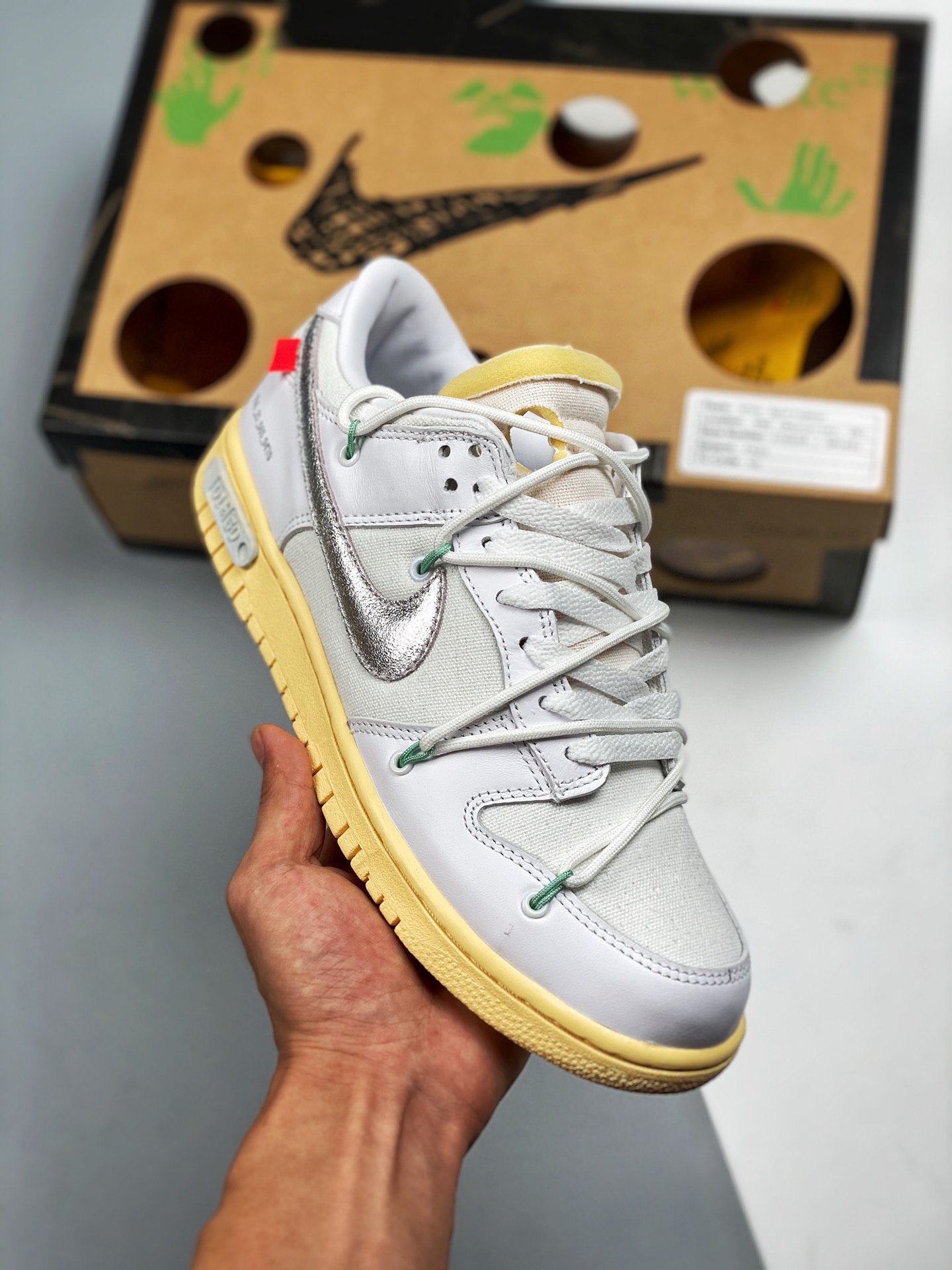 Off-White™ x NK SB Dunk Low "The 50" serie, producción pura de fábrica, caja original, horma original, papel original, …