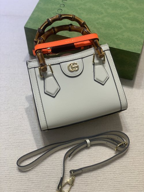 Gucci Diana Bamboo Handle Mini Tote Bag, White Leather, Double G Hardware 1 Gucci Diana Bamboo Handle Mini Tote Bag, White Leather, Double G Hardware