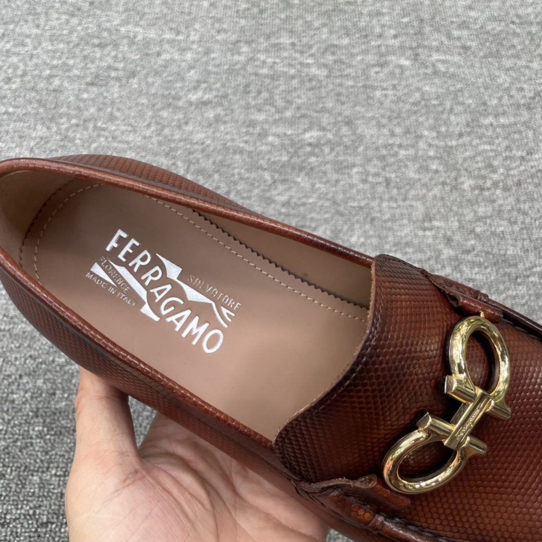 Salvatore Ferragamo Men's Brown Leather Loafers with Gold Hardware 7 i1629576021 116 5
