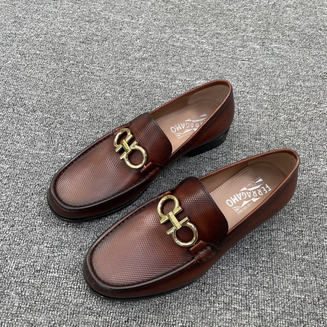Salvatore Ferragamo Men's Brown Leather Loafers with Gold Hardware 3 i1629576021 123 1