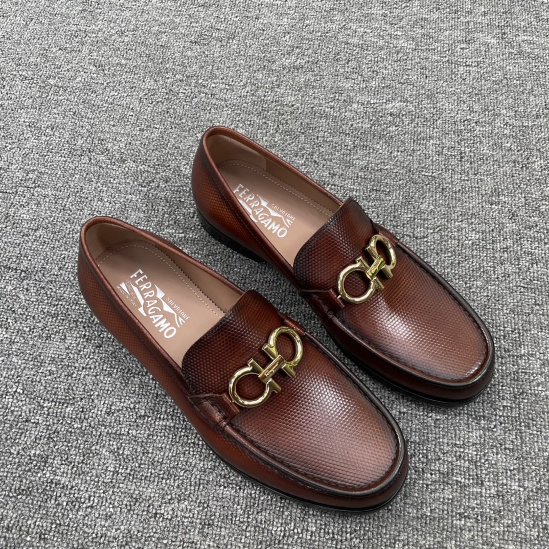 Salvatore Ferragamo Men's Brown Leather Loafers with Gold Hardware 4 i1629576021 5566 2