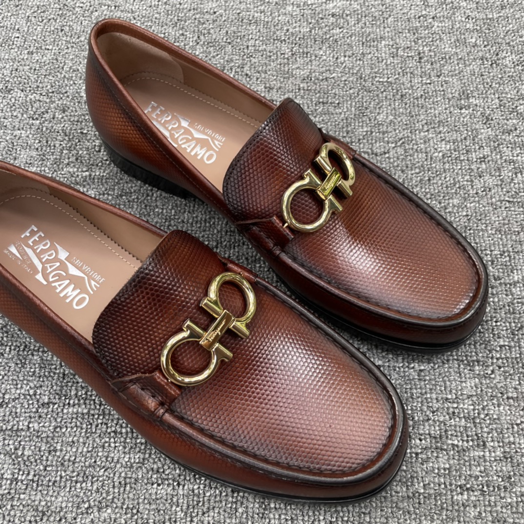 Salvatore Ferragamo Men's Brown Leather Loafers with Gold Hardware 5 i1629576021 7380 3