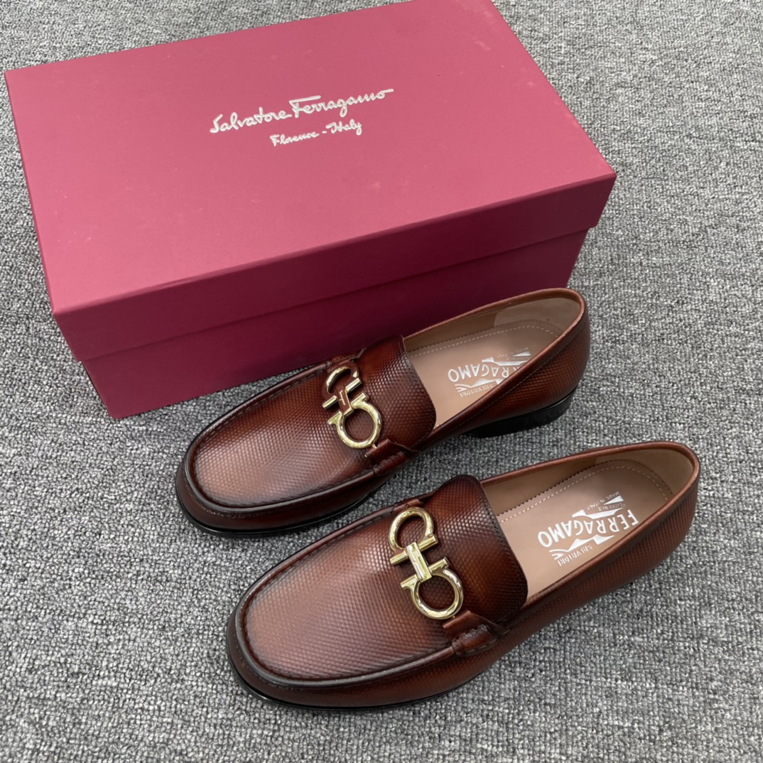 Salvatore Ferragamo Men's Brown Leather Loafers with Gold Hardware 2 i1629576021 8580 0