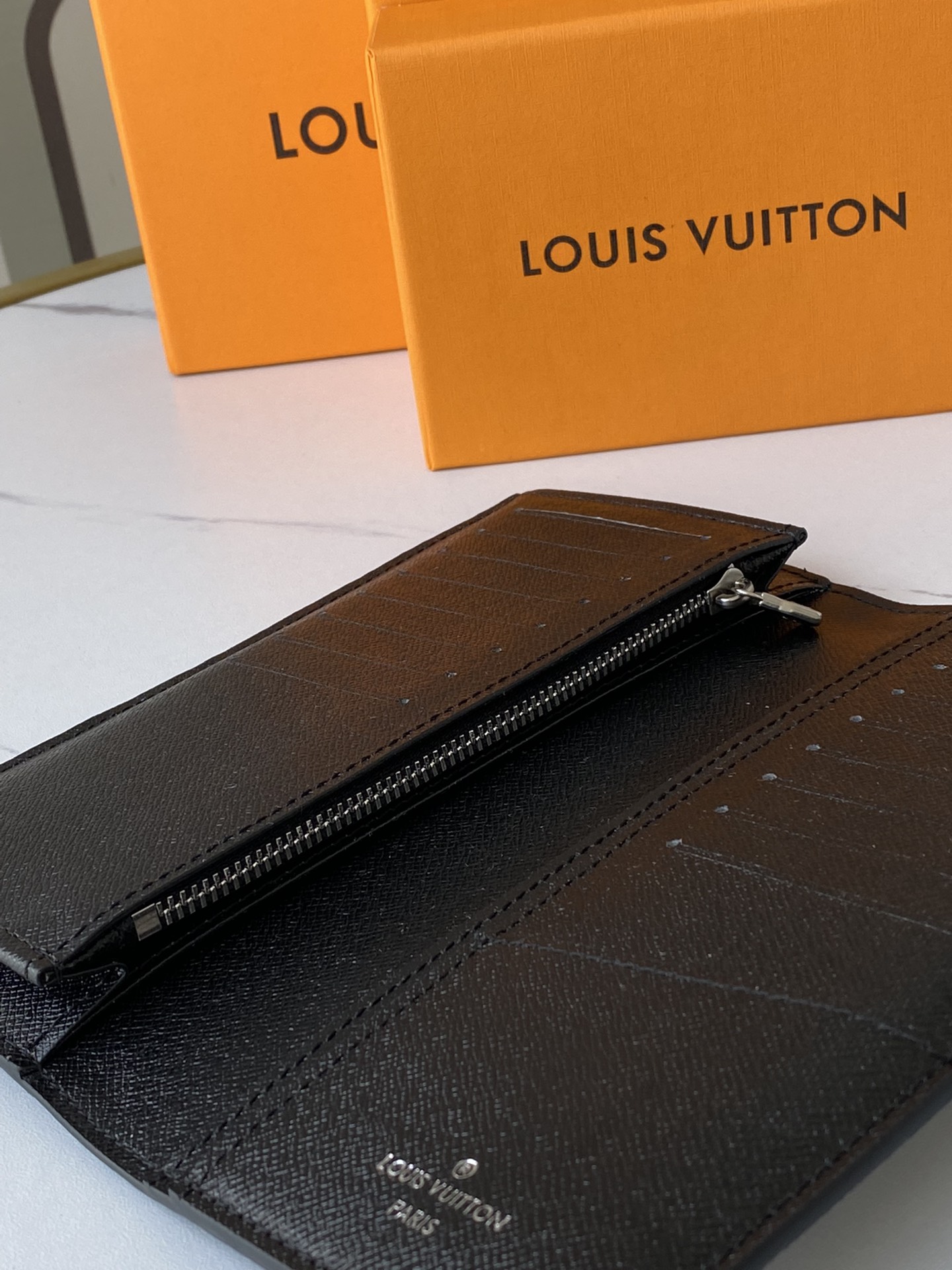 Close-up of wallet stitching detail