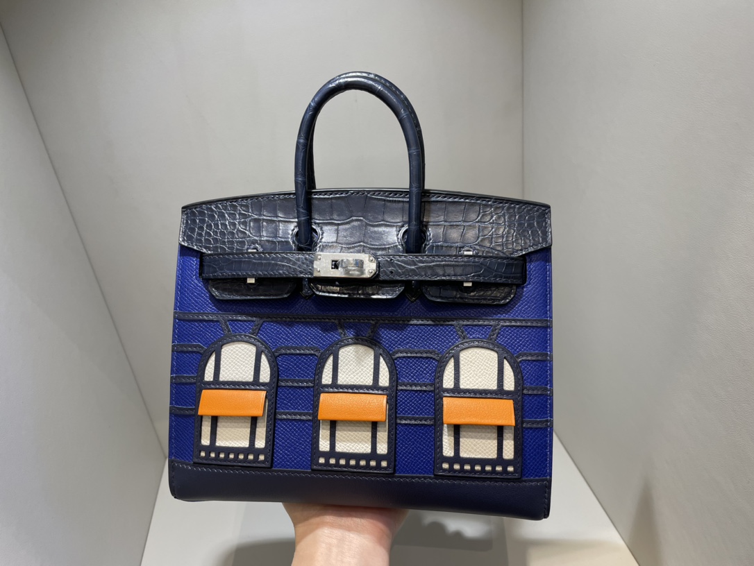 Hermes Birkin Bags Handbags Black Blue Silver Hardware