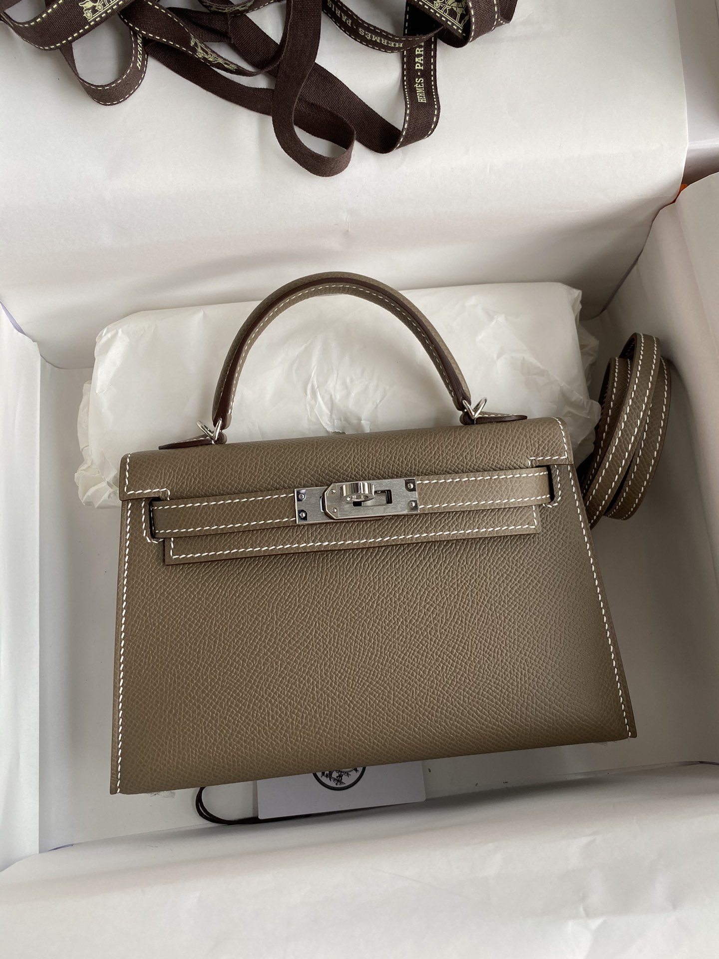 Hermès In stock: Second generation Mini Kelly 19cm imported Epsom leather elephant gray silver buckle
