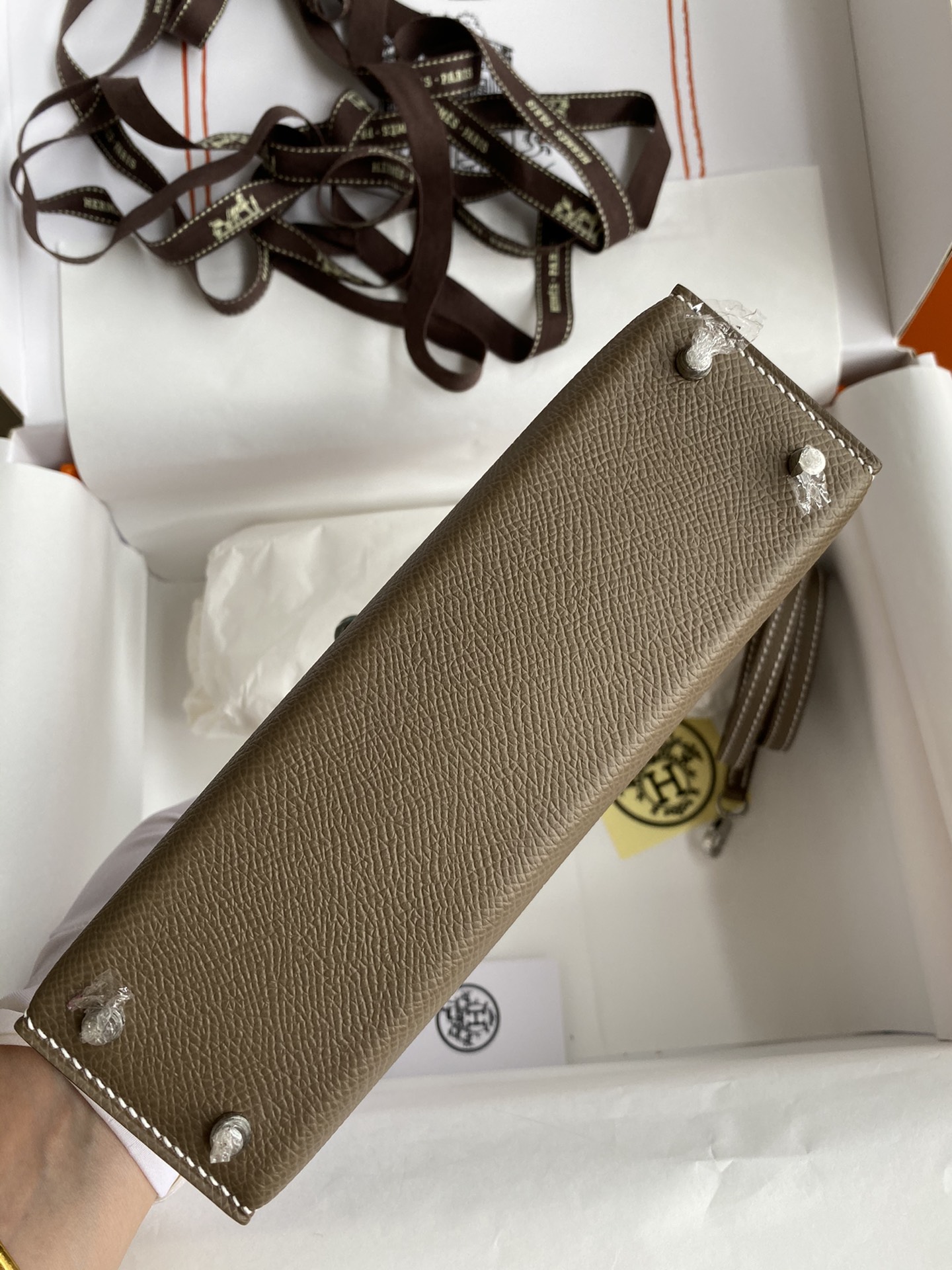 Hermès In stock: Second generation Mini Kelly 19cm imported Epsom leather elephant gray silver buckle