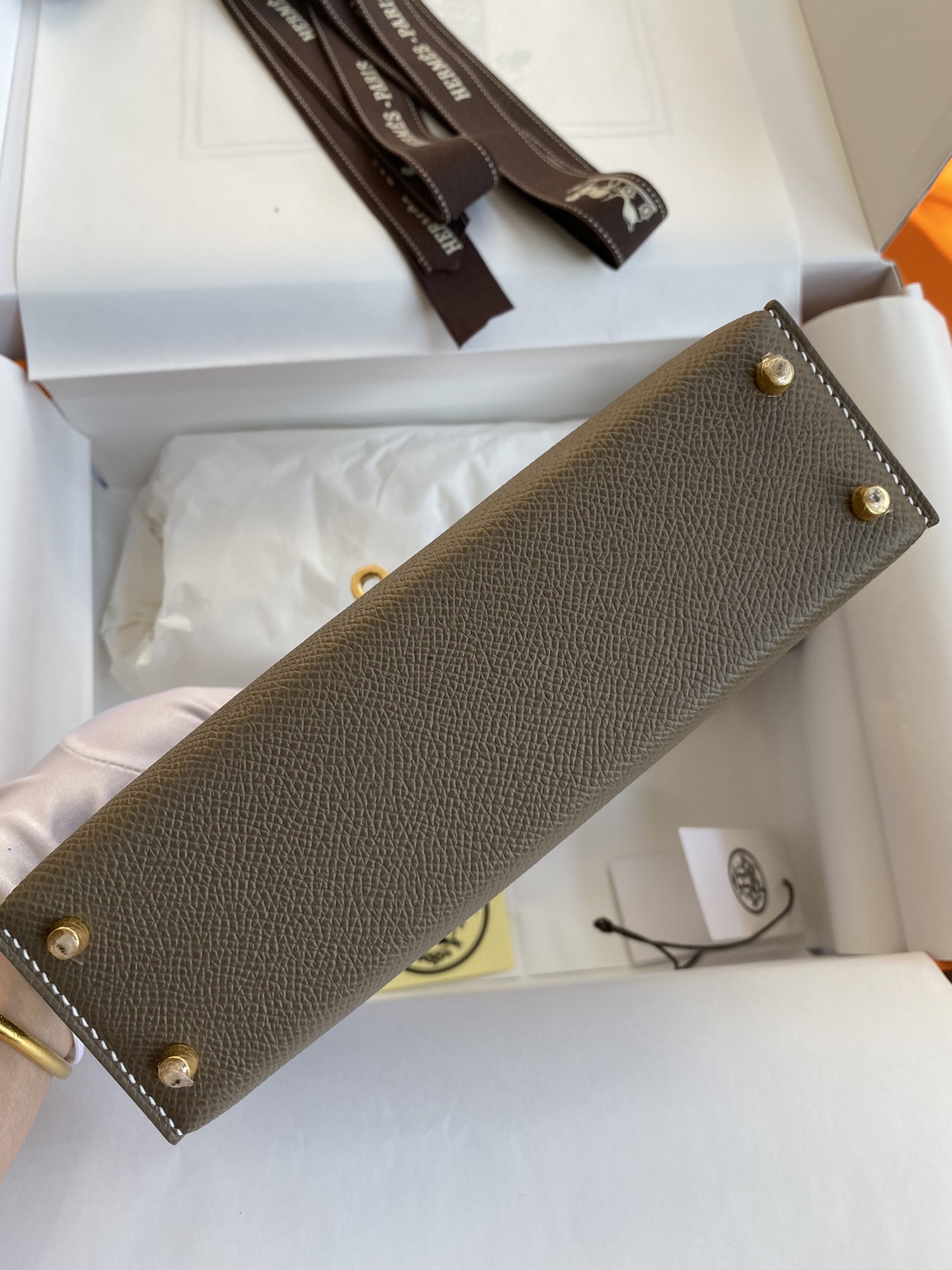 Hermès In stock: Second generation Mini Kelly 19cm imported Epsom leather elephant gray gold buckle