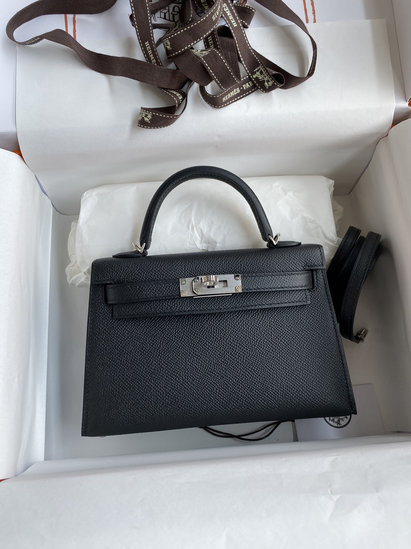 Hermès In stock: Second generation Mini Kelly 19cm imported Epsom leather black silver buckle