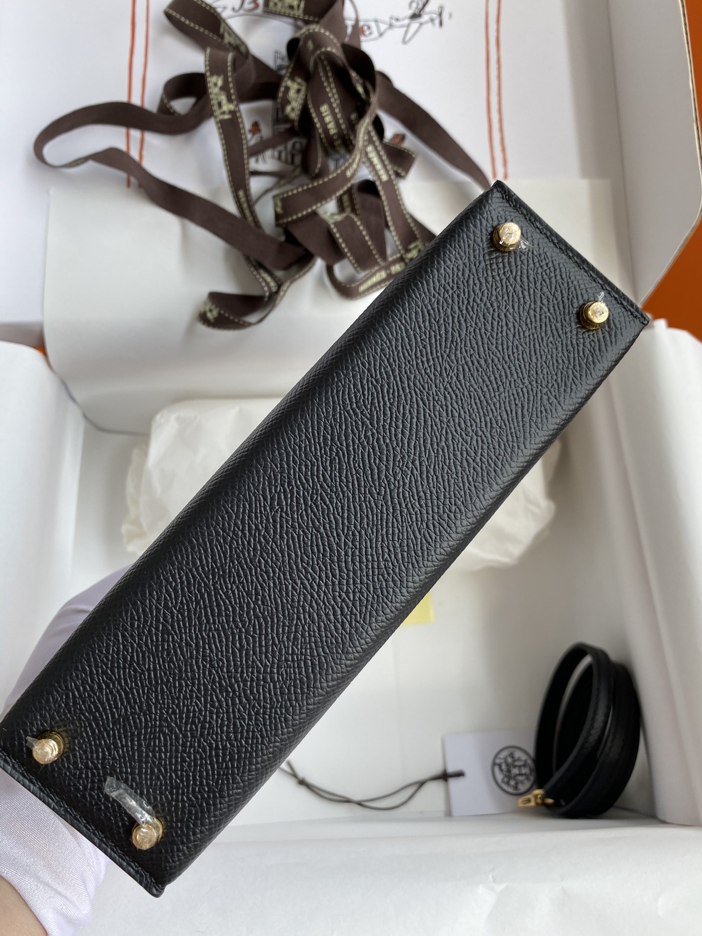 Hermès In stock: Second generation Mini Kelly 19cm imported Epsom leather black gold buckle