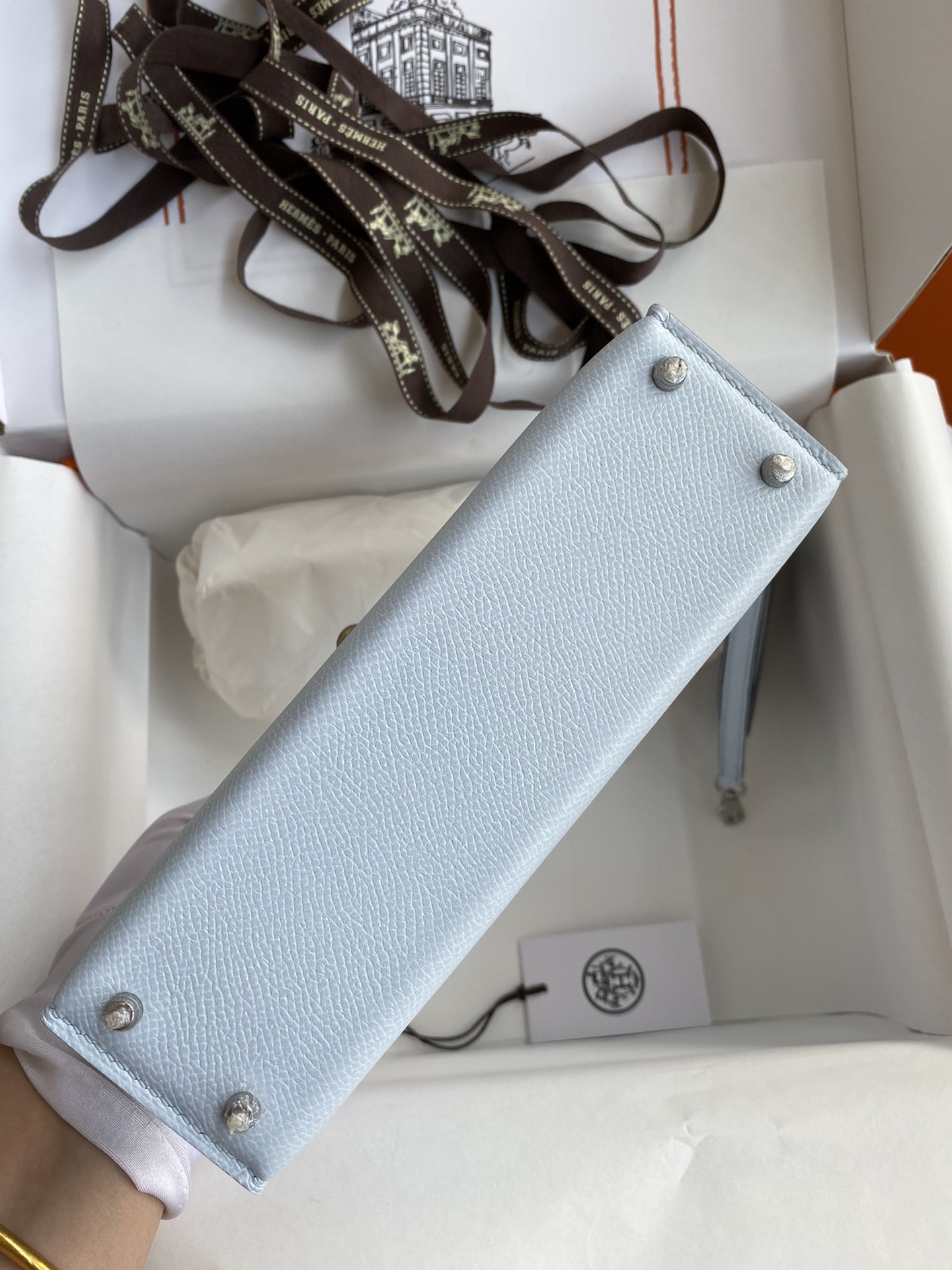 Hermès In stock: Second generation Mini Kelly 19cm imported Epsom leather matt blue silver buckle