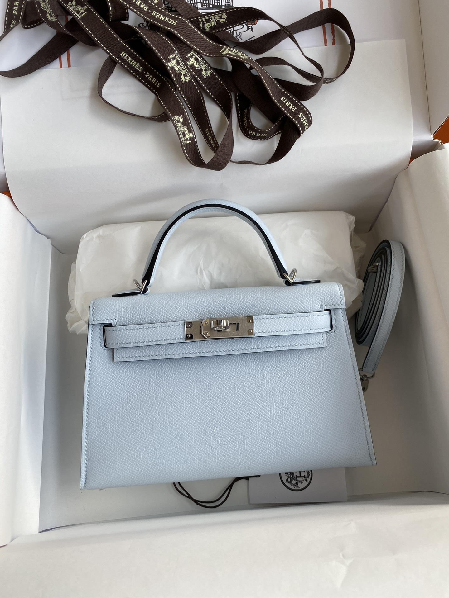 Hermès In stock: Second generation Mini Kelly 19cm imported Epsom leather matt blue silver buckle