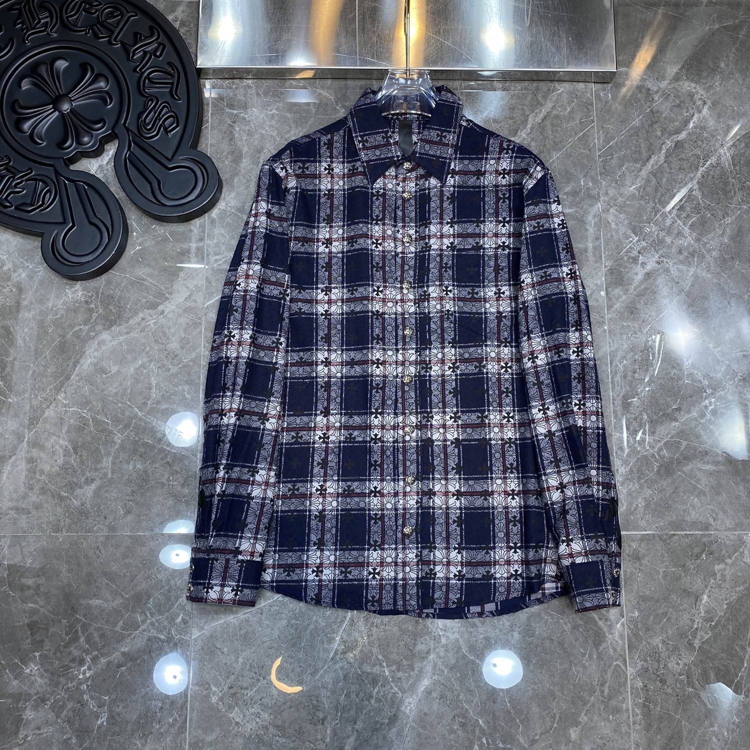 Chrome Hearts Clothing Shirts & Blouses Blue Dark Orange Red Lattice Silver Hardware Sheepskin Fall/Winter Collection