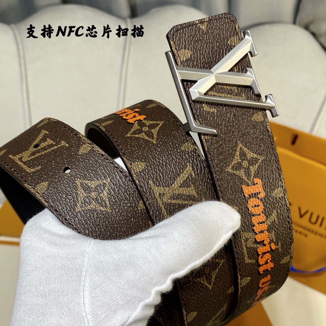 Louis Vuitton Belts Black Orange Men Calfskin Canvas Cowhide