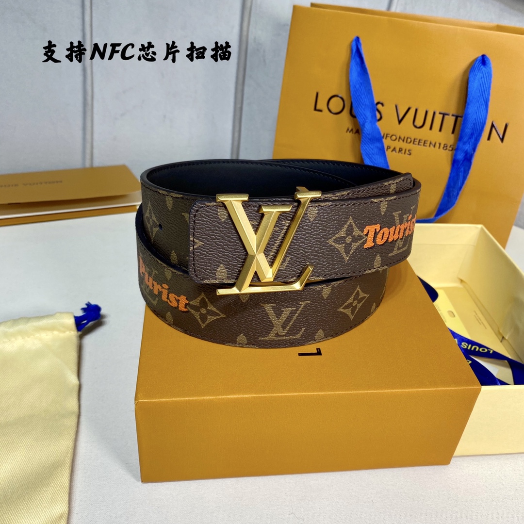 Louis Vuitton Belts Black Orange Men Calfskin Canvas Cowhide