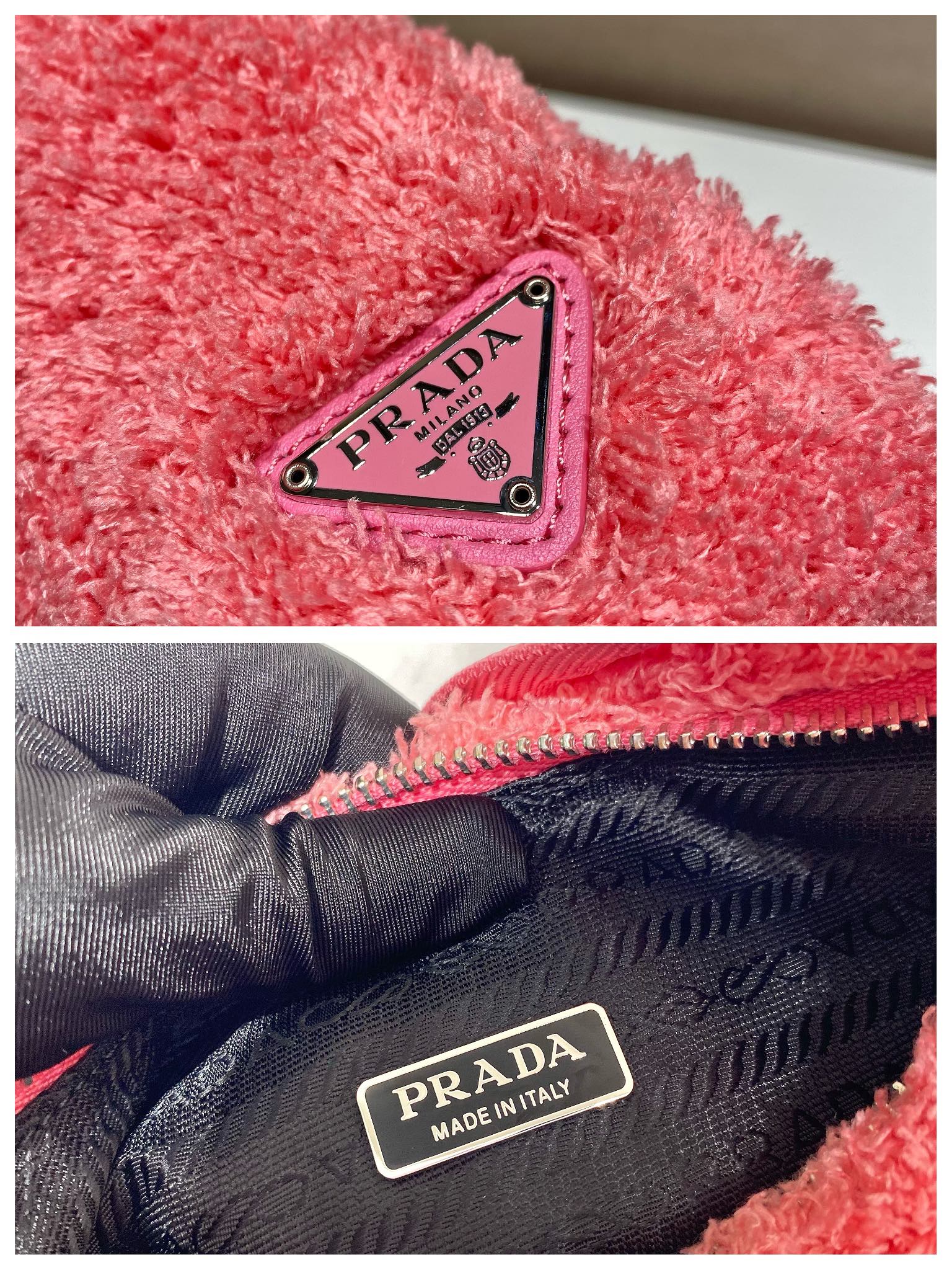 Prada 毛绒绒Hobo腋下包 1NE515粉色