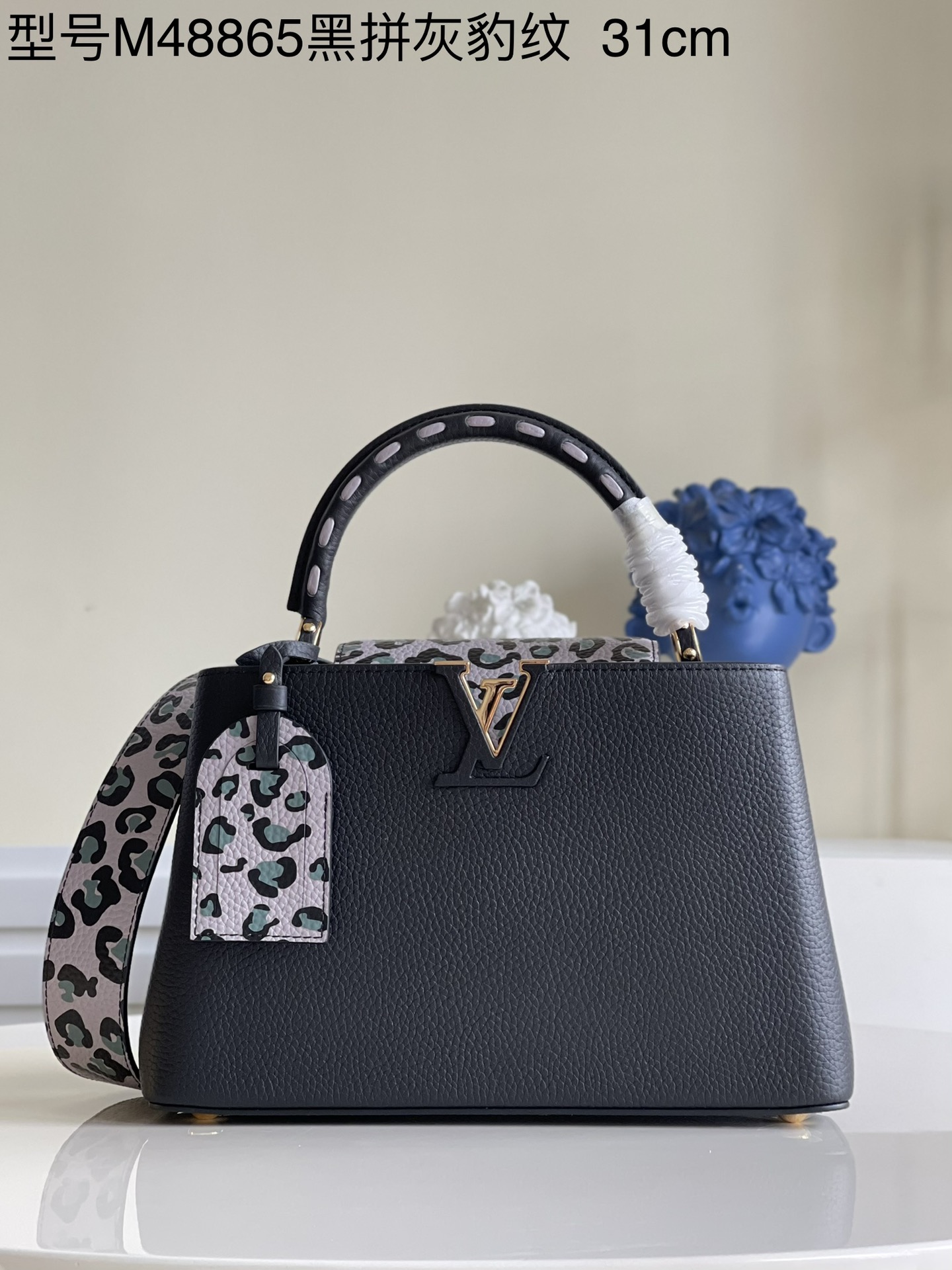 Louis Vuitton LV Capucines Bags Handbags Black Grey Leopard Print Sewing Taurillon Fall Collection M48865