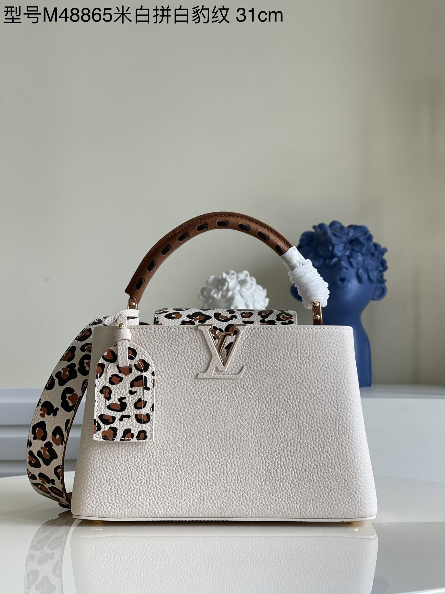 Best knockoff
 Louis Vuitton LV Capucines Bags Handbags Beige Leopard Print White Sewing Taurillon Fall Collection M48865