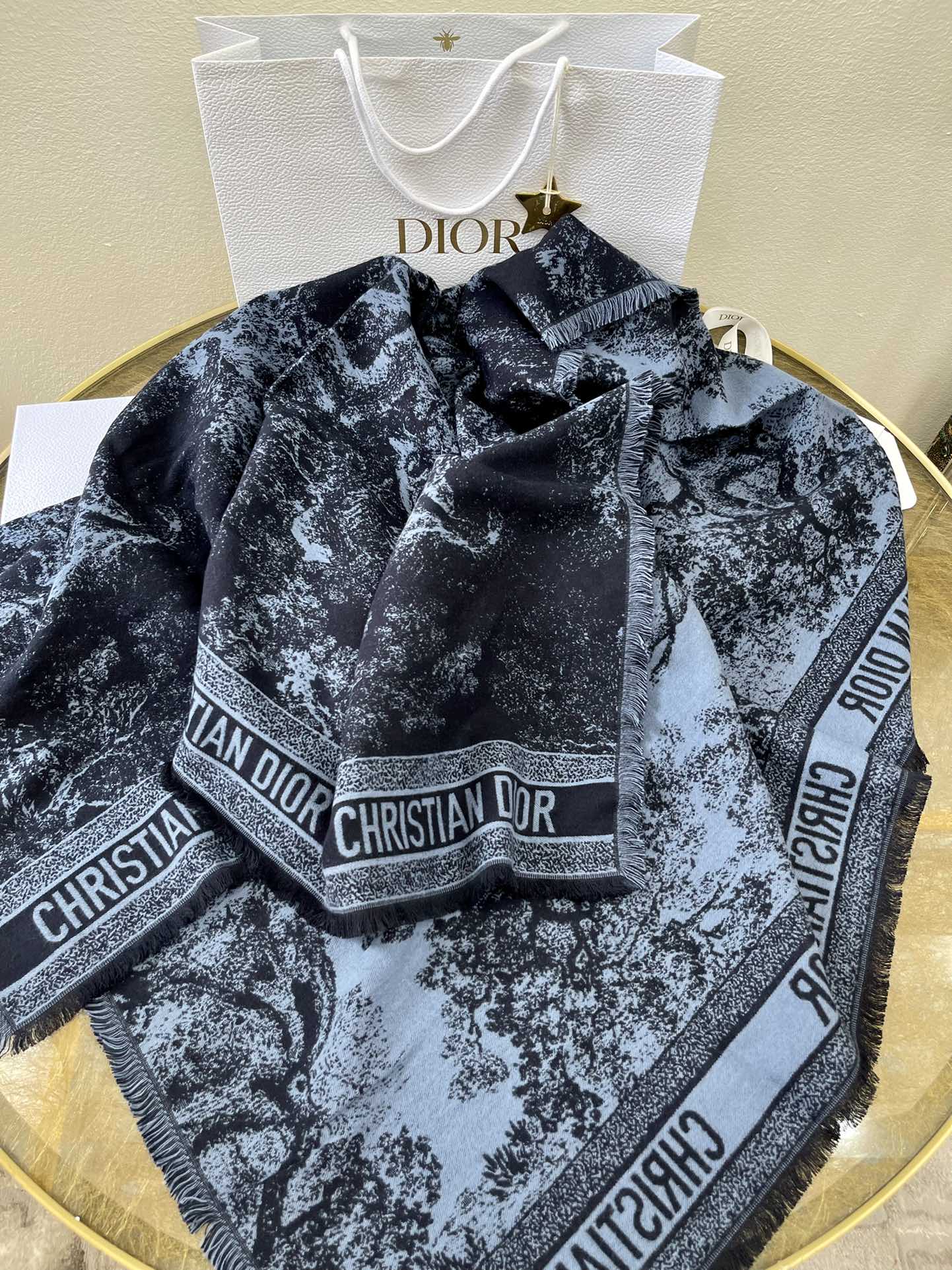 Dior迪奥海军蓝色茹伊印花披肩毛毯12TOJ090I605_C543